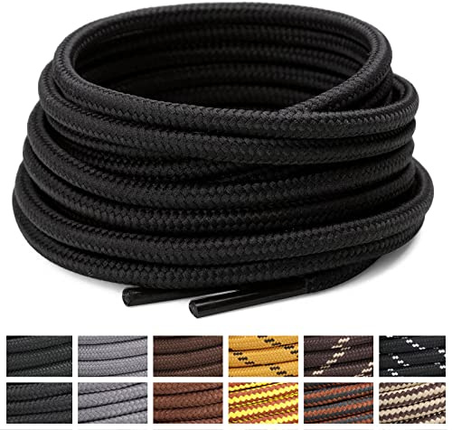 Stepace Lacets Ronds pour Bottes [2 Paires] Lacets Renforcés et Résistants pour Bottines, Chaussures de Randonnée, Chaussures de Travail Black 70(Low Density)