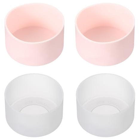 PATIKIL Silicone Boot for Tumbler Boot, 4Pcs Bottom Sleeve Protector Protective Sleeve for Water Bottle Car Travel Cup, Transparent/Dark Pink