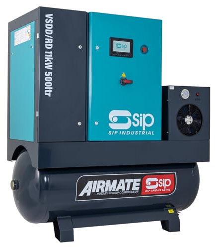 SIP VSDD/RD Rotary Screw Air Compressor, Direct Drive with Dryer, 400V 500L 15hp / 11kW 116psi / 8 Bar 57CFM 62dB