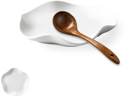 Kitchen Ceramic Spoon Rest for Stove Porcelain Spoon Holder Dessert Plates Minimalist White Wavy Edge Modern Utensil Rest for Spatula Tea Spoons Coffee Spoon Aesthetics Kitchen Accessories and Decor