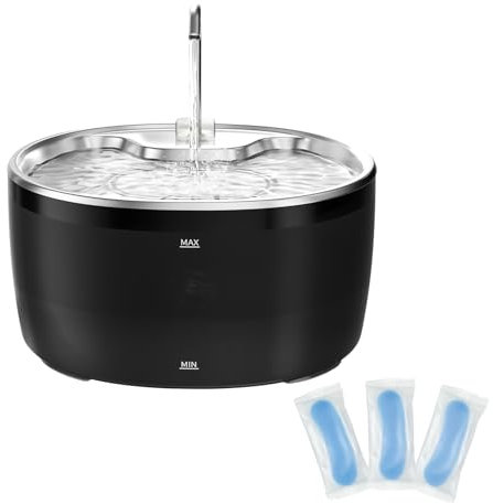 RDJ-DISPENSER Katzenbrunnen Edelstahl Trinkbrunnen für Katze,Katzenbrunnen für Katzen -3.2L Ultra leise Wasserbrunnen für Katzen - katzentrinkbrunnen für Hunde mit Wasserstandsfenster drei Filter Sets