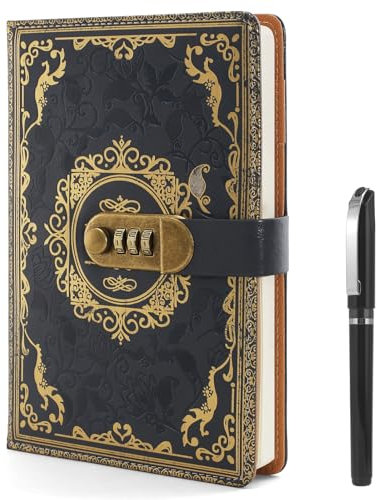 GTNCE Tagebuch mit Schloss, A5 Notizbuch mit Stift Set, Leder Tagebuch mit Code, Vintage Geheimes Notizbuch mit Zahlenschloss für Frauen, Männer, Mädchen, Jugendliche (14.8 × 21.8cm)