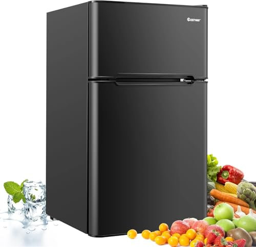 FANTASK 90L Kühlschrank mit 27L Gefrierfach mini Kühl-Gefrier-Kombination Standkühlschrank Gefrierschrank LED-Innenbeleuchtung [Energieklasse E]