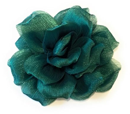Tocado grande de rosas con broche y broche para el pelo, flor satinada, opciones multicolor (verde esmeralda)