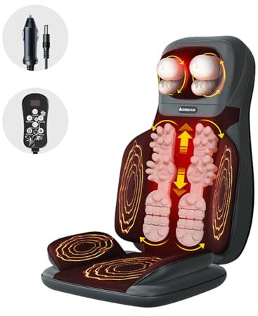 Massagesitzauflage, Rückenmassagegerät mit Wärmefunktion, Shiatsu Massagematte für Auto/Zuhause, Massagematte Ganzkörpermassage mit 3D-Massierköpfen und Vibration (Schwarzgrau)