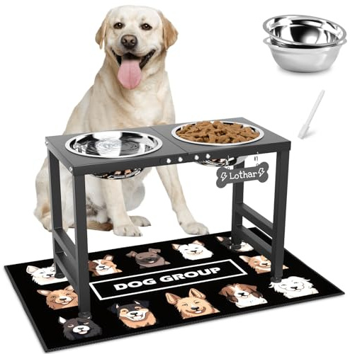 ADENGL Elevated Dog Bowls,16inch Tall Pet Bowl Holder, Raised Bowl Stand with 2 Stainless Steel Bowls (68oz) and Spill-Proof Mat, Dog Feeder for Large Extra Large Breeds