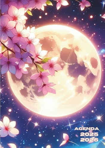 Agenda Scolaire: Sakura, Cerisier en Fleur du Japon Manga Animé, Lune | Journalier (une page par jour) | 12x17 cm | Collège, lycée & étudiant | Garçon & Fille, Ado