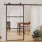 Higsose Porte coulissante en verre - Séparateur de pièce - Porte intérieure tendance pour salon, chambre à coucher, bureau ou cuisine - Design moderne - Transparent et noir - 102 x 205 cm