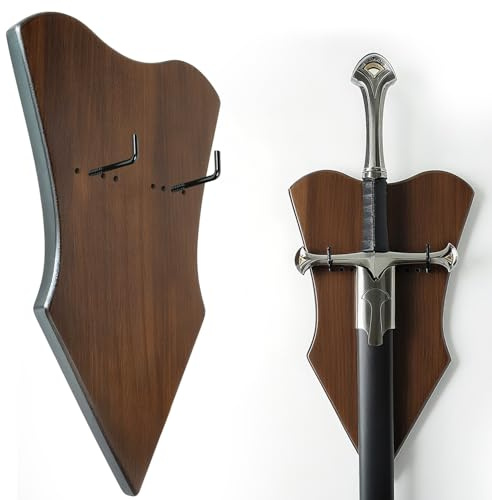 Elifinds Sword Wall Mount Adjustable Solid Wood Vertical Hanger for Axe Dagger Bow Medieval Gun Holder with Hardware (1 Piece, Large Size)