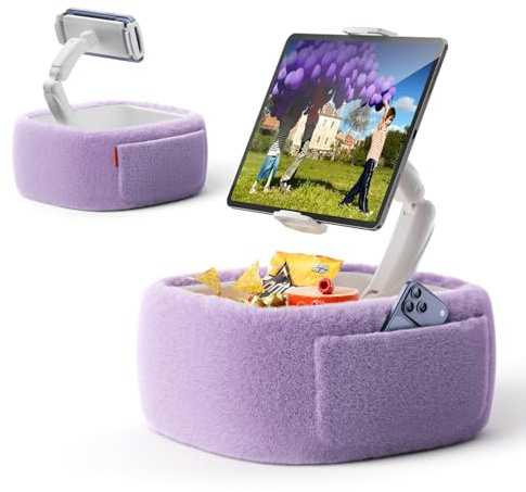 LULULOOK Supporto morbido per Kindle per la lettura, supporto da tenere sulle ginocchia con ciotola per snack e braccio pieghevole per iPad, telefono e tablet da 4,7-14,6 pollici per leggere a letto