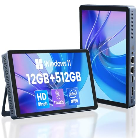 KOOTIGERS Mini PC N150 12GB RAM DDR5 512GB SSD Windows 11 Pro computadora de escritorio con pantalla LCD, 4K @60Hz Dual 2.5GbE LAN, USB-C WiFi 6 BT5.2 HDMI Desktop con todas las funciones
