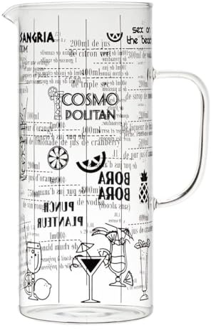 AltoBuy Pichet 2L en Verre Transparent Gradué avec 6 Recettes de Cocktails intégrées