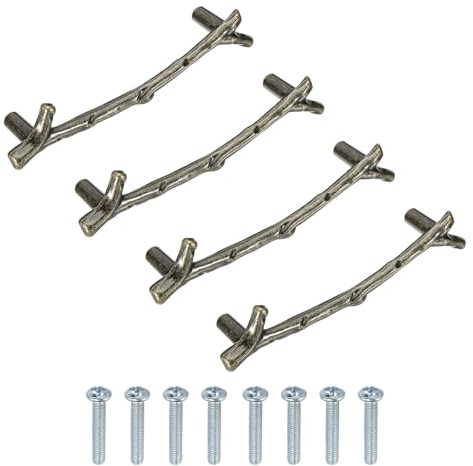 sourcing map 4Pcs Twig Knobs, 5 Zinc Alloy Tree Branch Furniture Dresser Pull Handles for Kitchen Wardrobe Farmhouse (Bronze, 4 Hole Distance)