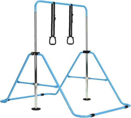 Queiting Neady Kinder Gymnastik Reck – Höhenverstellbare Trainingsstange für Zuhause, 5 Stufen 80–130 cm, Gymnastikstange für Kinder, Stabiler Rahmen, Einfache Montage (Blau)