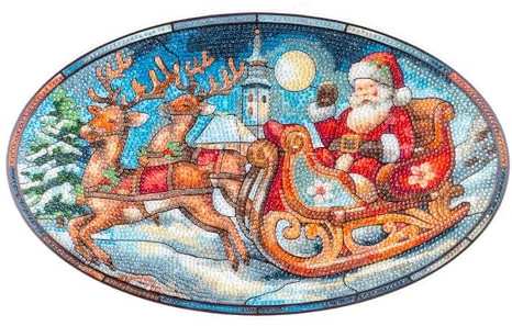 Ideen mit Herz Diamond-Painting-Fensterbild | Glaskunst-Optik | Dekoration & DIY | Material: PET (Weihnachtsmann im Schlitten)