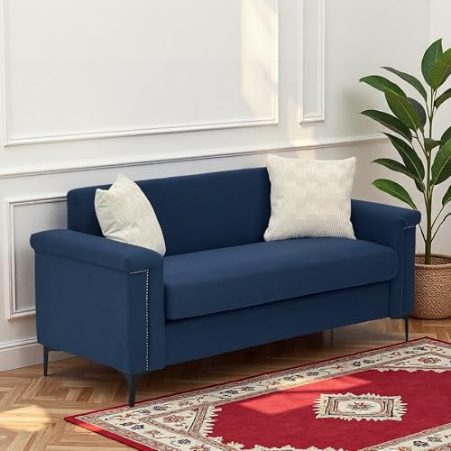 FammyLoft Sofa 2 Sitzer, Ecksofa mit Solides Holzgestell, für Wohnzimmer/Schlafzimmer/Büro, 172cm, Leinengewebe, Blau