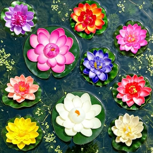 Kvaznix Seerosen Künstlich 10 Stück Schwimmende Blumen Künstliche Lotusblume Schwimmende Teichdeko Schwimmende Seerose für Haus Garten Pool Aquarium Dekoration Ornament