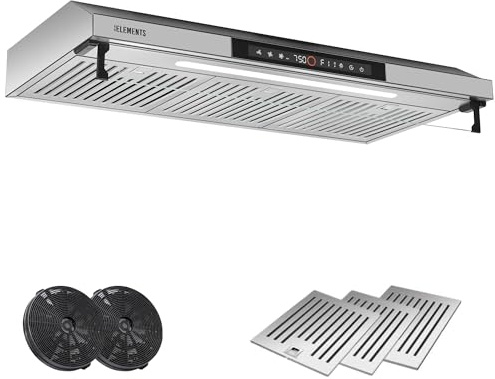 KB ELEMENTS Hotte aspirante de 60 cm, recirculation/extraction, avec forte puissance d'aspiration de 650 m³/h, double moteur, commande par gestes tactile, écran tactile multifonctionnel, argent 90 cm