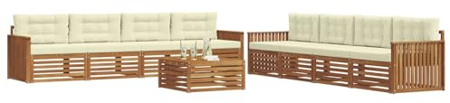 vidaXL Outdoor-Sofagarnitur mit Kissen 9 pcs Natur und Creme, Moderne Lounge für draußen, Bequeme Gartenmöbel, Akazienholz-Sofa, wetterfeste Terrassen-Sitzgruppe