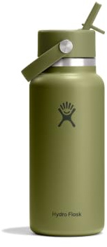 Hydro Flask – Wide Flex Straw Cap 946 ml (32 oz) Bottle | Stainless Steel, Leakproof Straw, Dishwasher Safe – Insulated Cold 24 Hrs – Wide Mouth, Ice Cube Friendly – Palmer Green