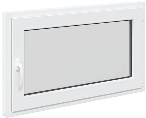 vidaXL Kellerfenster RISOR 100 x 60 cm PVC und Glas Weiß, Modernes Untergeschossfenster Design, Langlebige PVC-Glas-Konstruktion, Energieeffizient, Wärmedämmung, Schallisolierung, Drehbare Funktion