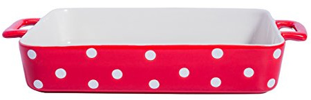 Isabelle Rose IR5465 - Keramik Auflaufform, rot mit weißen Punkten, Polka dot - Maße: 38,5x24x6,5cm
