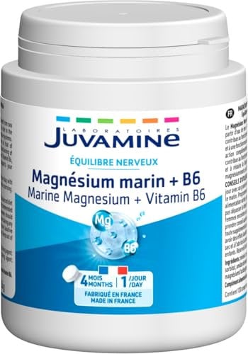 JUVAMINE Magnésium Marin 300mg + Vitamine B6, Fatigue, Stress, Equilibre nerveux, Bien être, Système nerveux, Format 4 Mois, 120 Comprimés, Fabriqué en France