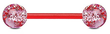 viva-adorno Barbell Piercing Stab Zungenpiercing Kunststoff Glitter Glitzer Kugeln Acryl flexibel Brustpiercing Z314, Rot