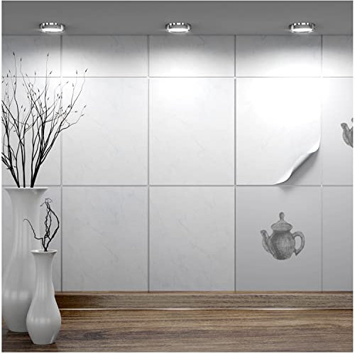FoLIESEN – Pegatinas para azulejos de 20 x 25 cm | Película autoadhesiva para azulejos de baño y cocina | Retirable sin residuos | azulejos adhesivos | 15 piezas,. Decoración de mármol blanco