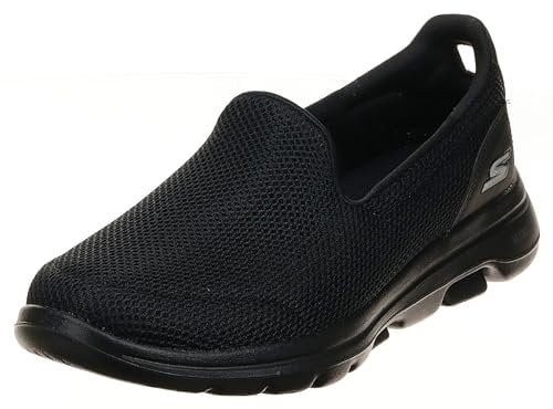 Skechers Women's GO Walk 5 Slip On Trainers, Black Textile Trim, 4.5 UK