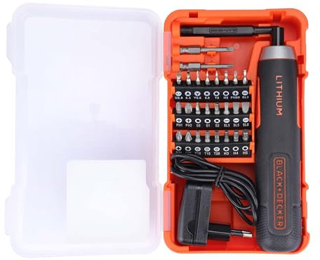 BLACK+DECKER BD40K27 4V 6.35mm Li-ion Cordless Screwdriver with E-Clutch and Intelligent Torque System with 2 LED Worklights & 27-Piece Accessories for Home & DIY Use, 1 Year Warranty, ORANGE & BLACK