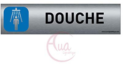 AUA SIGNALETIQUE - Plaque de porte Aluminium brossé imprimé AluSign - 200x50 mm - Double Face adhésif au dos - Impression UV directement sur l'aluminium (Pas de contre collage) (Douche Homme)