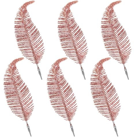 Yueshop 6pcs Christmas Tree Decoration Clip On Feather Glittery Baubles Ornament Personalised Christmas Bauble Xmas Decor Novelty Item 22cm (Rose Gold)