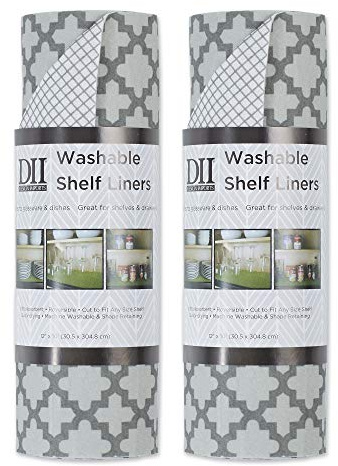DII Fridge & Shelf Liner Collection Non-Adhesive, Cut to fit, Machine Washable, 12x20, Gray Lattice, 2 Piece