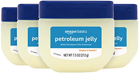 Amazon Basics Petroleum Jelly White Petrolatum Skin Protectant, Moisturizer for Dry Skin Relief, Chapped Lips and Minor Cuts, Unscented, 7.5 oz, 4-Pack (Previously Solimo)