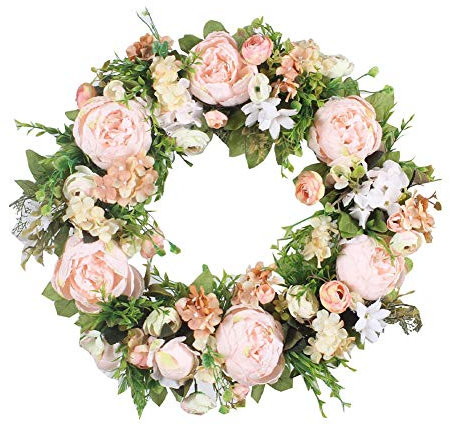 Hilai TüRkranz FrüHling,Türkranz Wandkranz, Frühlingskränze, 50 cm künstliche Pfingstrose Kranz Türkränze Pfingstrose Blumenkranz rund für Haustür Hochzeit Wohnkultur