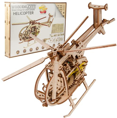 WOODEN.CITY 3D Puzzle Holzpuzzle Erwachsene - Mechanisches Modell zum Bauen - Helikopter - Laserschnitt Technologie - DIY Hobby Geschenk