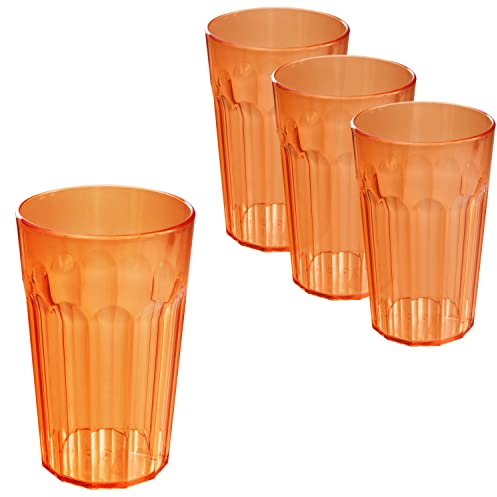 Hummelladen 4 Stück Acryl Trinkglas ORANGE 630 ml Trinkgläser - für 4 Personen - Camping Glas Set - bruchfest - Kunststoff Party Picknick Kinder Wasserglas