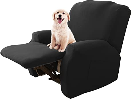 Lydevo Stretchhusse für Relaxsessel - 4-Teilig Set Mit Seitentasche, Rutschfest, Waschbar - Stretch Sesselbezug Sesselschoner, Schwarz
