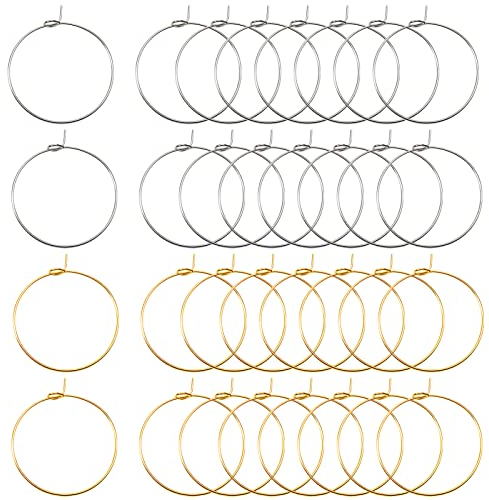 TOAOB Aros para Pendientes 100 Piezas Pendientes de Aro 30 mm Aros de Alambre Tono Plateado y Oro Anillos de Abalorios de Copa de Vino para Hacer Manualidades DIY Favores de Fiesta