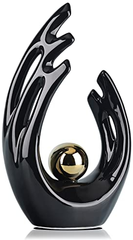 12 H Black Gold Aesthetic Room Decor Accent, TV Stand Funky Table Centerpiece, Abstract Art Ceramic Statue and Sculpture, Black Decor for Living Room, Bookshelf Decorative Objects, Shelf Decor