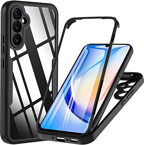 Hülle für Samsung Galaxy A34 5G, 360 Grad Rundumschutz Stoßfeste A34 Handyhülle Vorder-und Rückseitenschutz Handyhülle TPU Schutz Cover A34 Schutzhülle Mit Eingebautem Displayschutz (Schwarz)