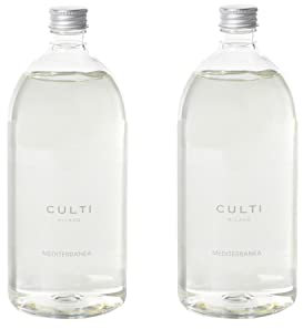 Zwei Nachfüllpackungen für Culti Milano Diffusor je 1000 ml | Mediterraner Duft | Gesamtkapazität der beiden Nachfüllpackungen 2000 ml | CULTI Milano | Dauer 6 Monate | Länge 30 m²