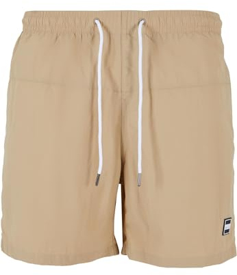 Urban Classics Herren Block Swim Shorts – Badeshorts mit Kordelzug & Taschen, schnelltrocknend, ideal für Strand, Pool & Urlaub,Unionbeige,XL