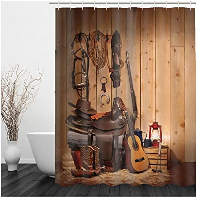 Hoisy Duschvorhänge für Badewannen, Duschvorhang Antischimmel Waschbar Musikinstrument Braun Größe 120X180CM
