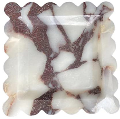 SAIDKOCC Vintage Tablett aus natürlichem Marmor, kleine Ornamente, gewelltes Tablett, handgefertigt, Aufbewahrungsschale für Theke, Schminktisch, Kommode, Nachttisch und Schreibtisch (Calacatta Lila)