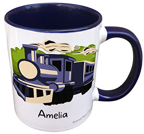 Personalised Train Mug Gift - Present for Steam Train Lovers - Gifts for Train Drivers - Personalised Vehicle Mug - Country Style Mug (Navy)