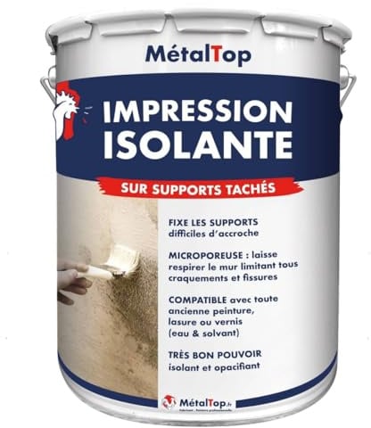 Metaltop - Impression Isolante - Blanc - 1 L - Barrière anti-taches, opacité élevée, compatible toutes peintures à l'eau.