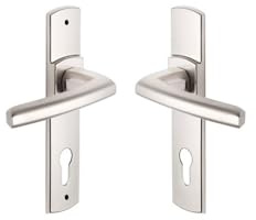 Vachette Set de Poignée de Porte sur Plaque SCULT - Version Clé I pour Porte d'Entrée/Cave/Abris de Jardin - Entraxe 165 mm - Matériau Zamak Résistant - Garantie 10 Ans - Finition Platine