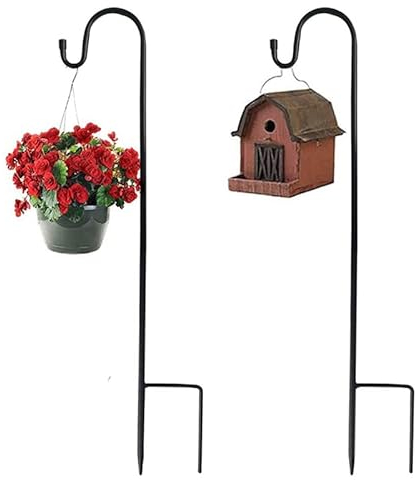 2 Stück Garten Schäferhaken Laternenstab,Hirtenhaken Metall,Hirtenhaken Pflanzenhänger Metall Gartenstab mit Haken,für Solarleuchten Laternen Hochzeiten Pflanzkörbe Blumenkugel